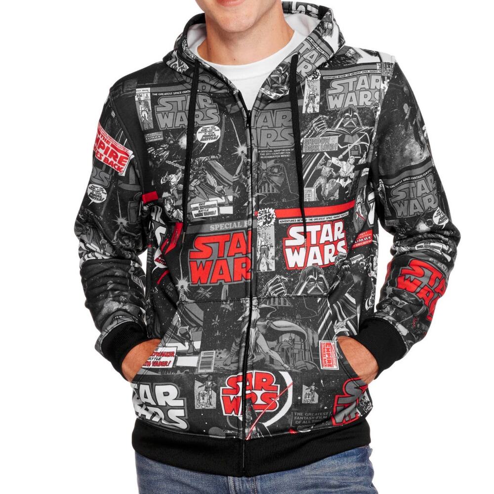 STAR WARS Graphic Comic Book Collage AOP Hoodie Sweatshirt Black Red Mens Large